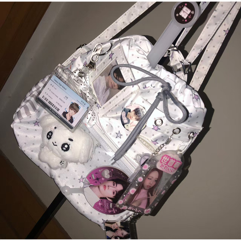 Anime Tote Bag - Harajuku Ita Bag,Polka Dot Drawstring Backpack,DIY