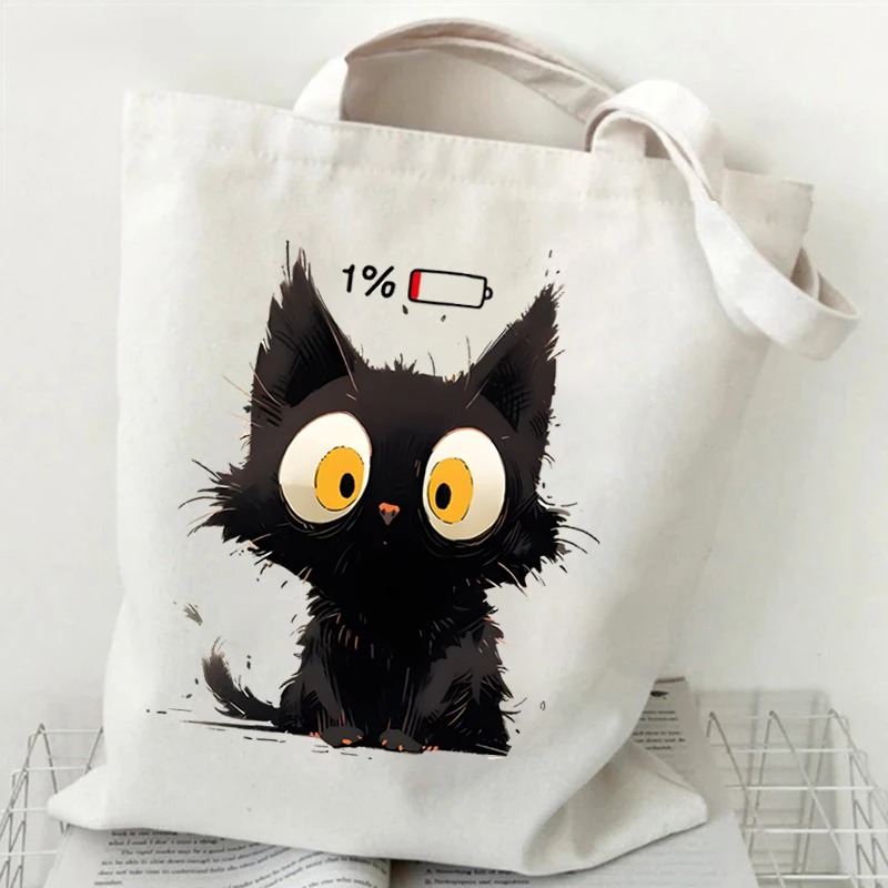 Anime Tote Bag - Anime Black Cat Print Canvas Bag