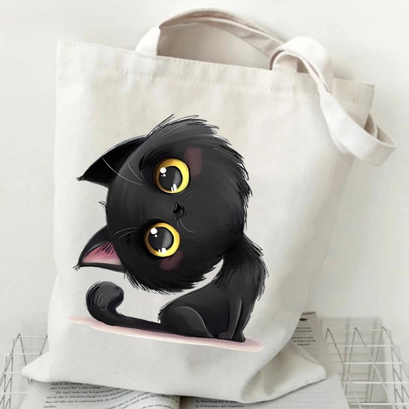 Anime Black Cat Print Canvas B - Anime Tote Bag ulasan dan harga